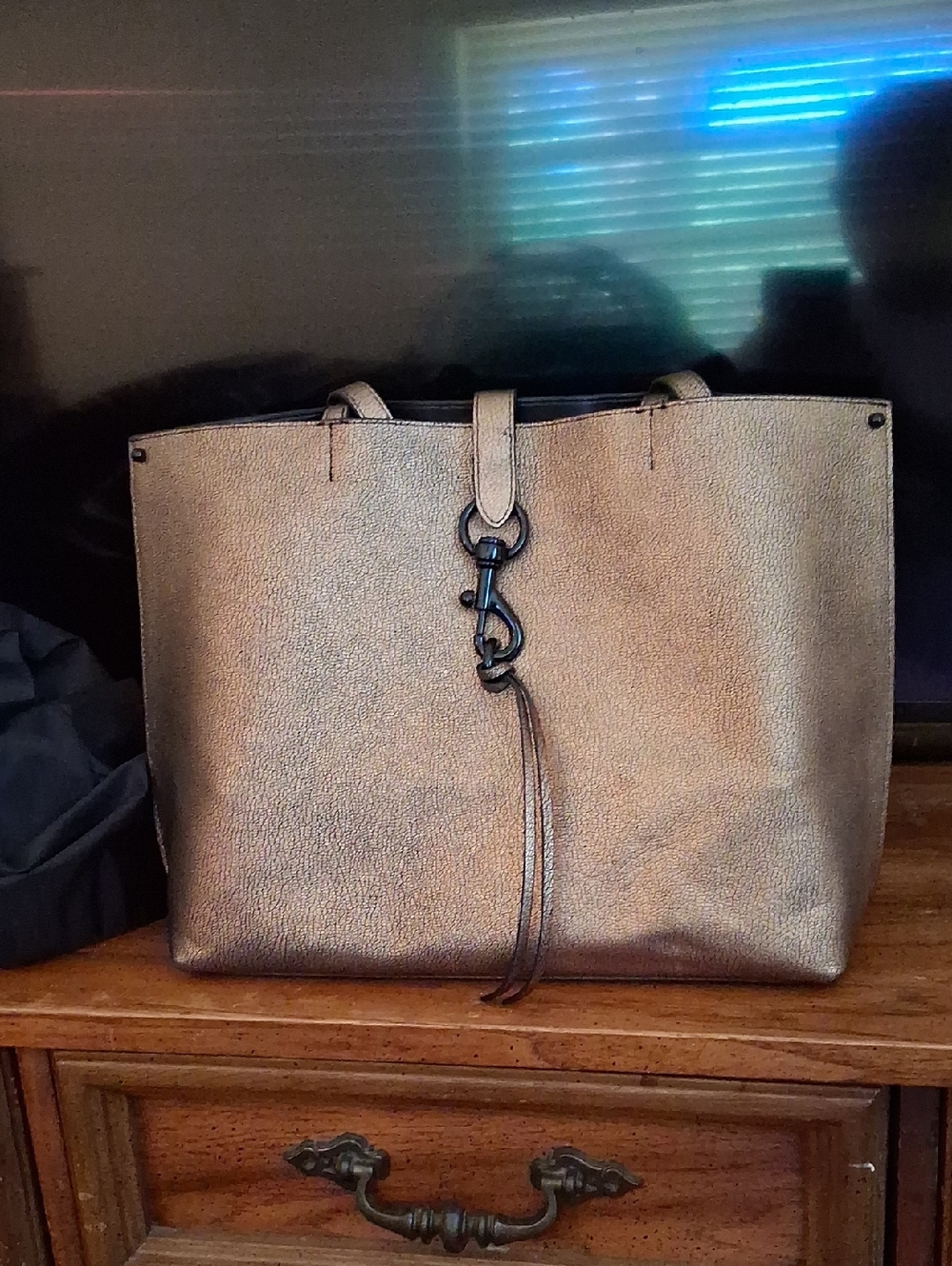 Rebecca Minkoff Megan Bronze Metallic Pebbled Tote with Tassel Hook